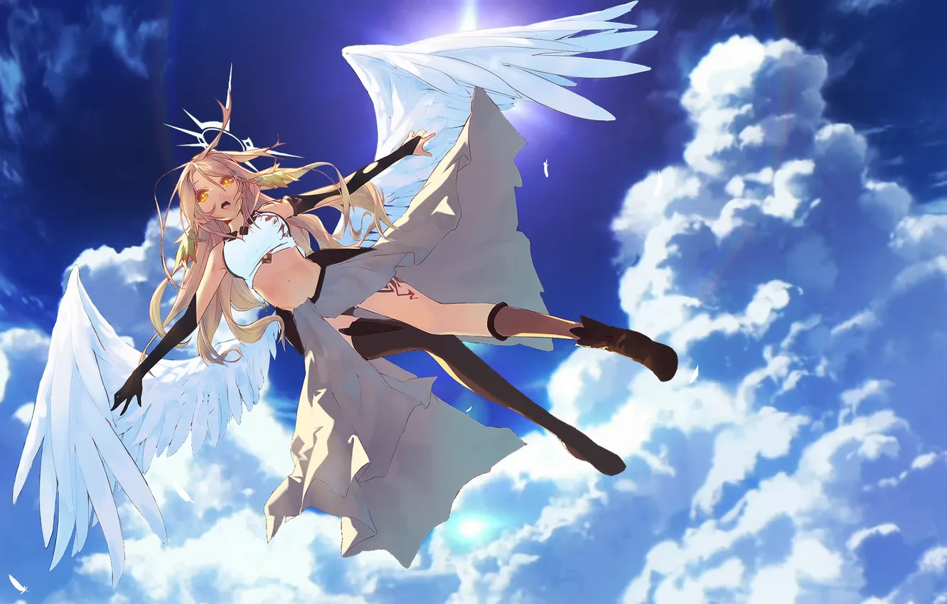Photo wallpaper the sky, girl, clouds, flight, wings, art, Jibril