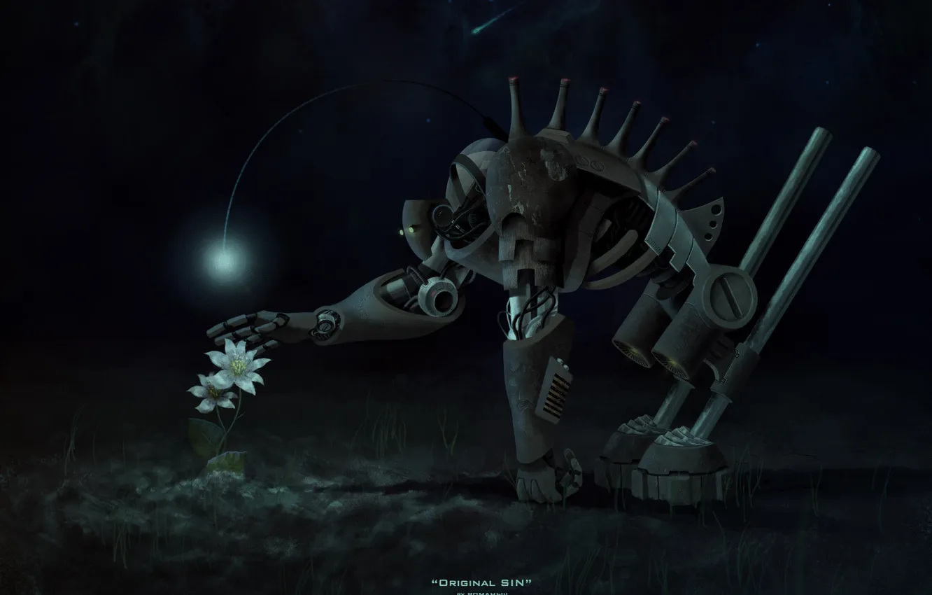 Photo wallpaper flowers, robot, Original Sin, Romanovitch