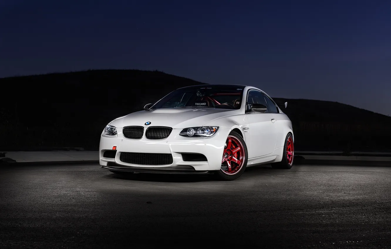 Photo wallpaper bmw, red, wheels, e92