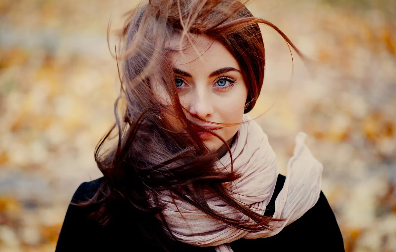 Photo wallpaper autumn, girl, Park, portrait, brunette
