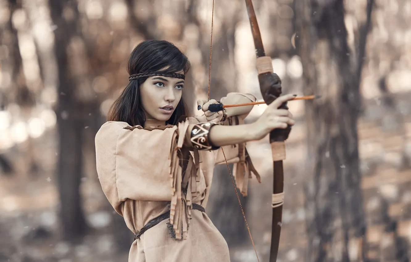 Photo wallpaper girl, dress, bow, arrows