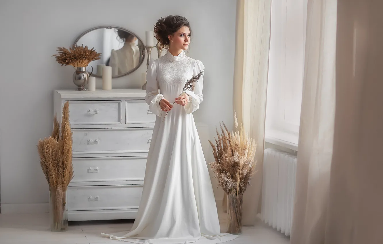 Photo wallpaper girl, hair, dress, mirror, Xenia, Anastasia Barmina