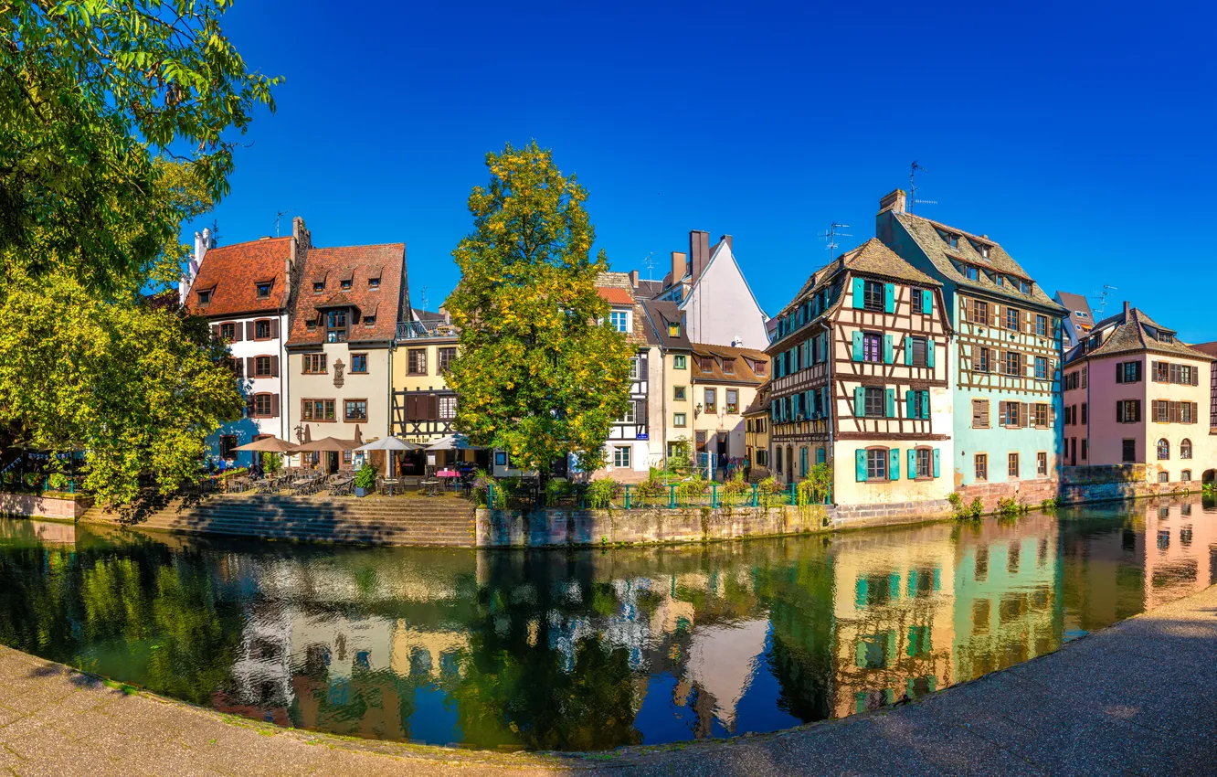 Photo wallpaper France, home, panorama, Strasbourg, water channel