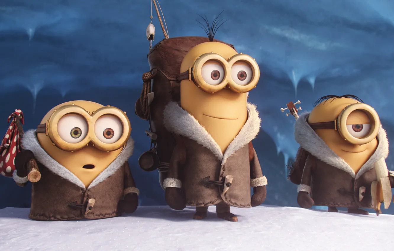 Photo wallpaper yellow, snow, 2015, minions movie
