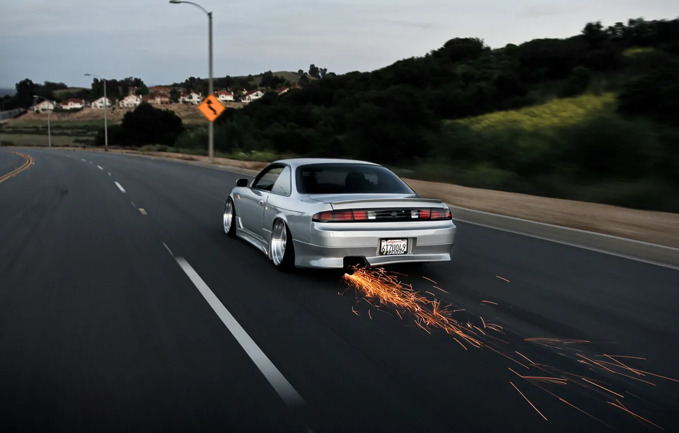 Photo wallpaper road, nissan, sparks, road, skyline, Nissan, skyline