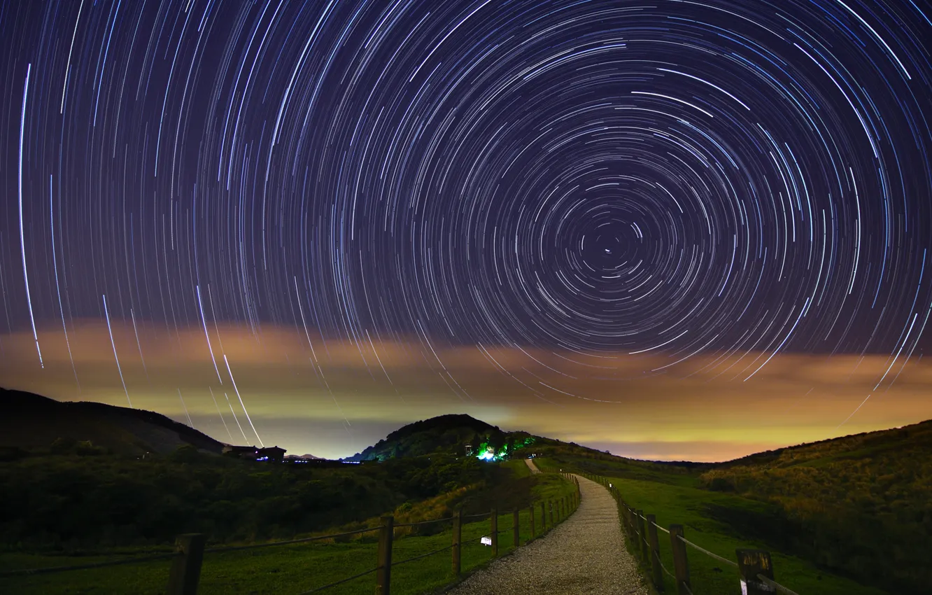 Photo wallpaper the sky, stars, night, earth, mountain, stage, the cycle