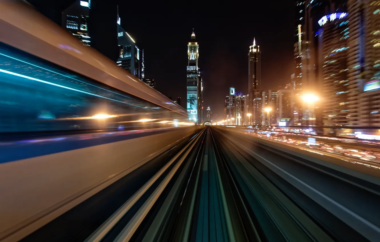 Photo wallpaper light, night, the city, speed, excerpt, Dubai, UAE
