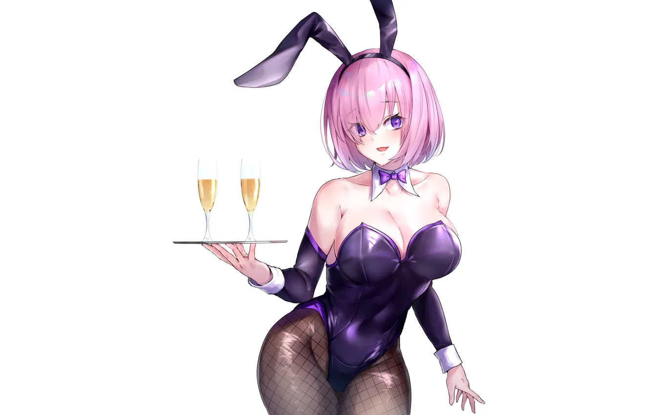 Photo wallpaper girl, sexy, cleavage, pink hair, boobs, anime, beautiful, short hair