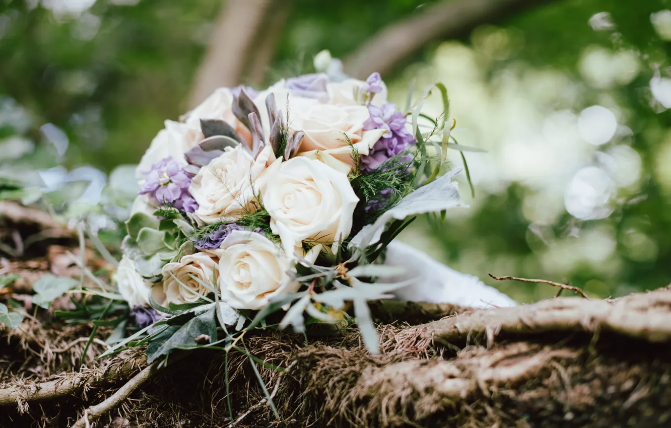 Photo wallpaper flowers, roses, wedding bouquet