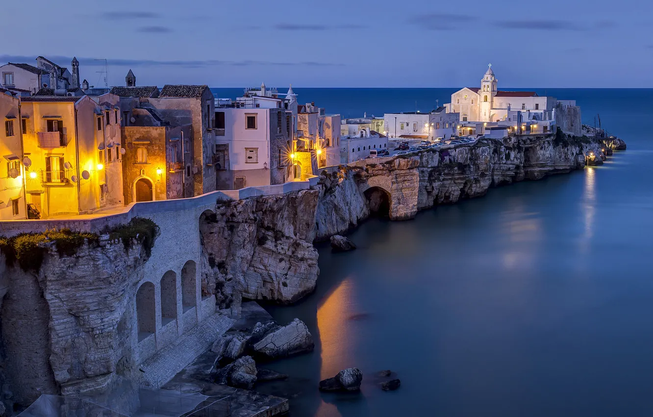 Photo wallpaper sea, rocks, building, Italy, Italy, Apulia, The Adriatic sea, Adriatic Sea