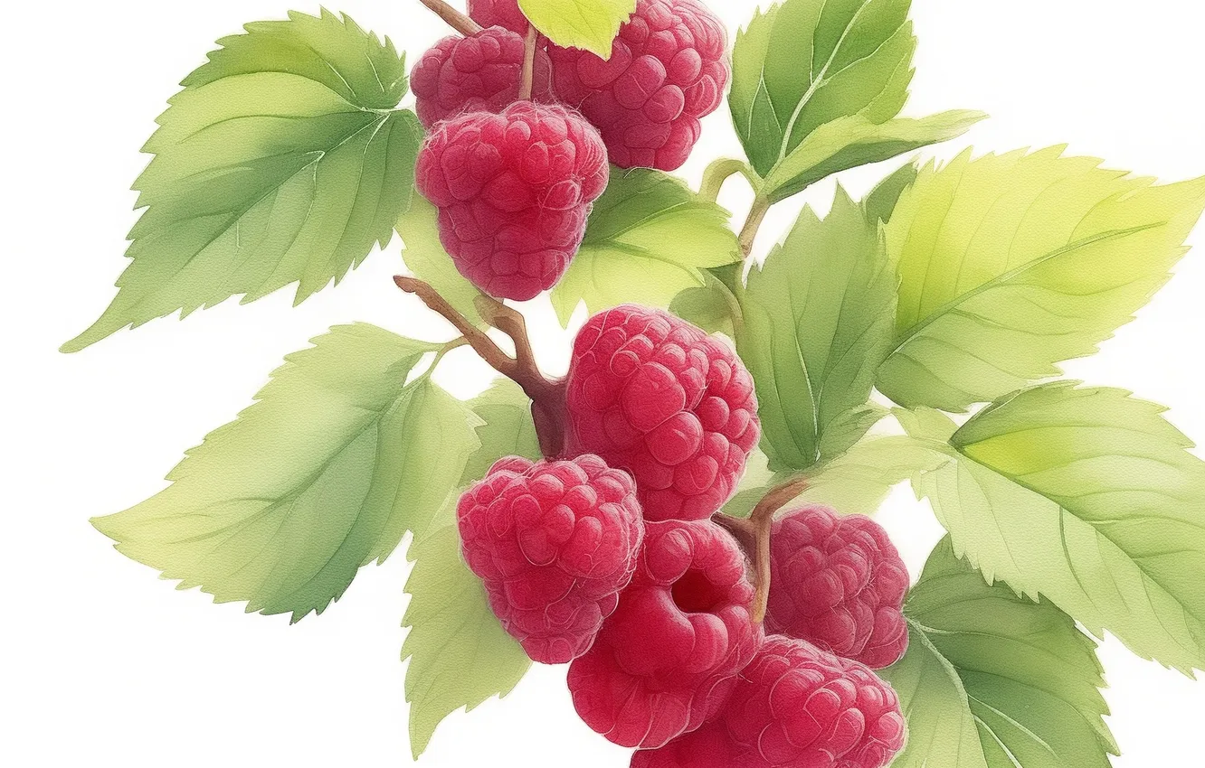 Photo wallpaper red, green, berries, raspberry, green, figure, food, berry