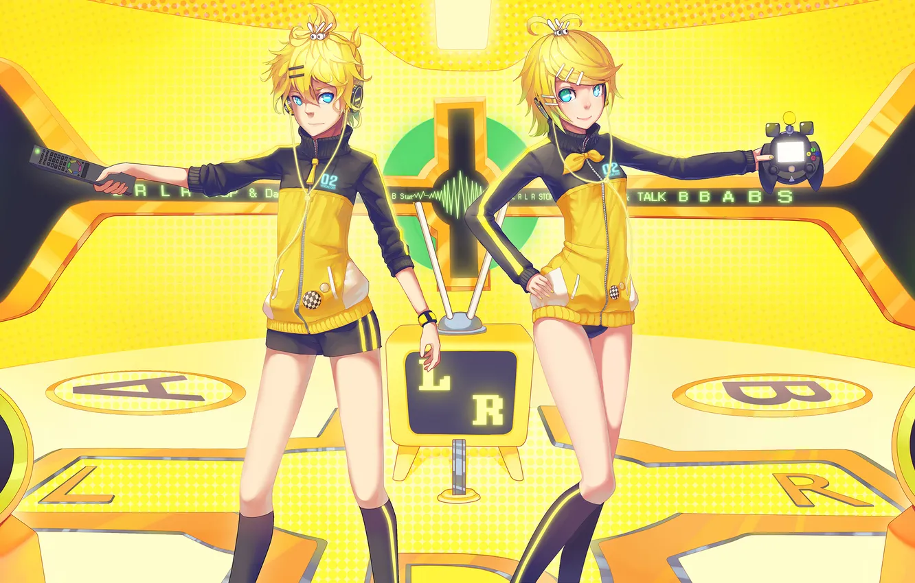 Photo wallpaper girl, art, remote, joystick, guy, vocaloid, kagamine rin, kagamine len