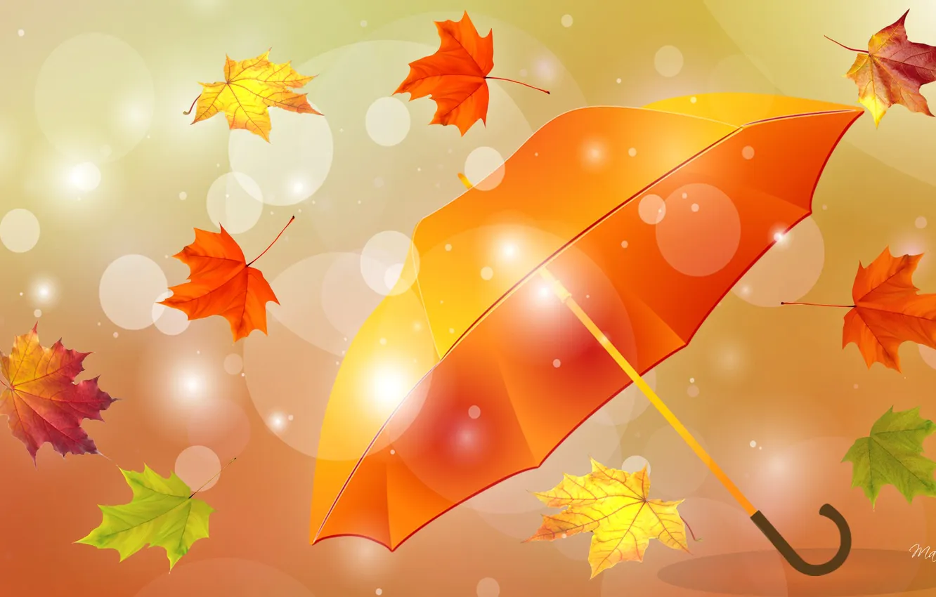 Photo wallpaper autumn, leaves, umbrella, collage