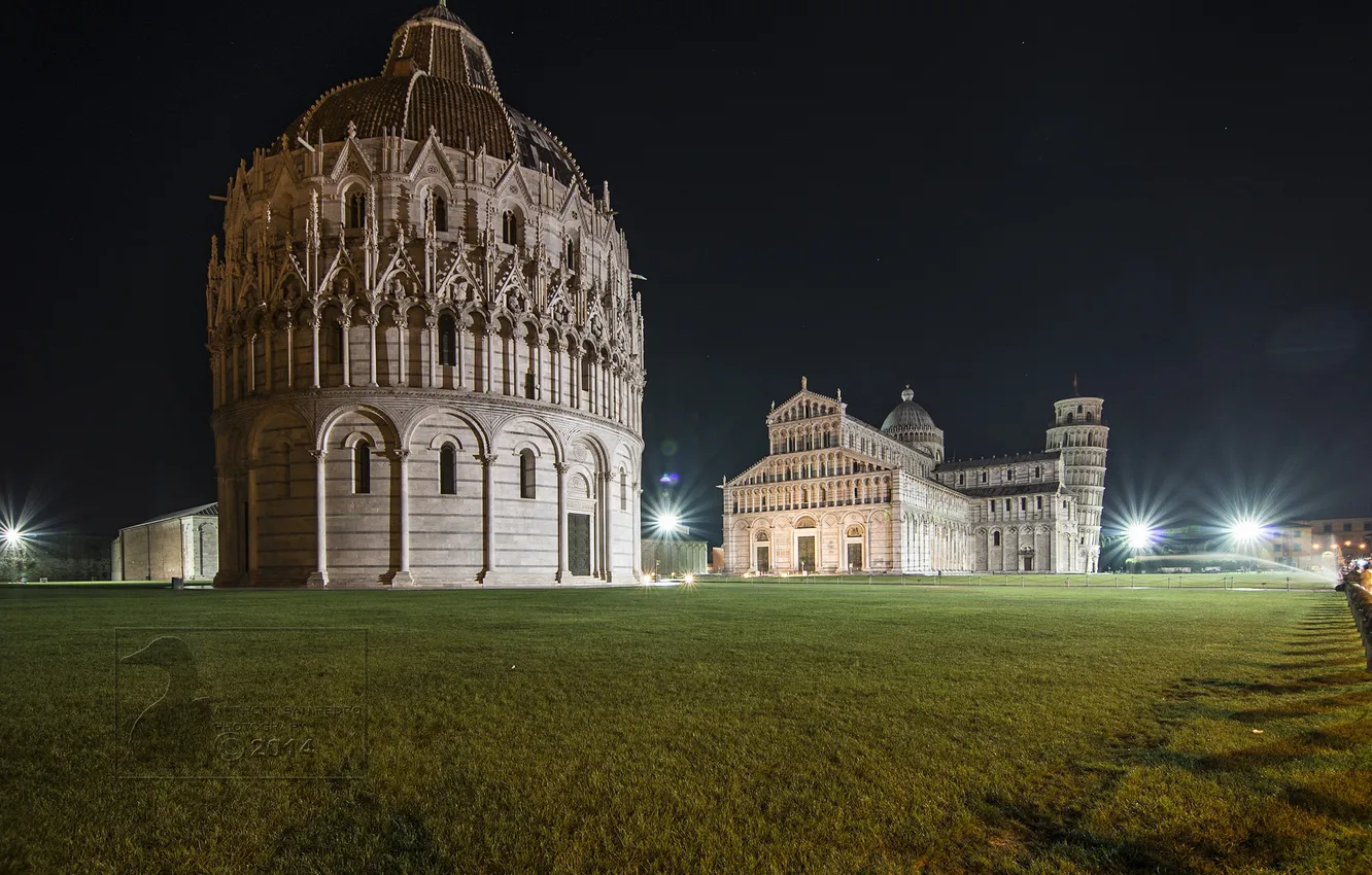 Photo wallpaper the sky, night, lights, tower, Italy, Cathedral, Pisa