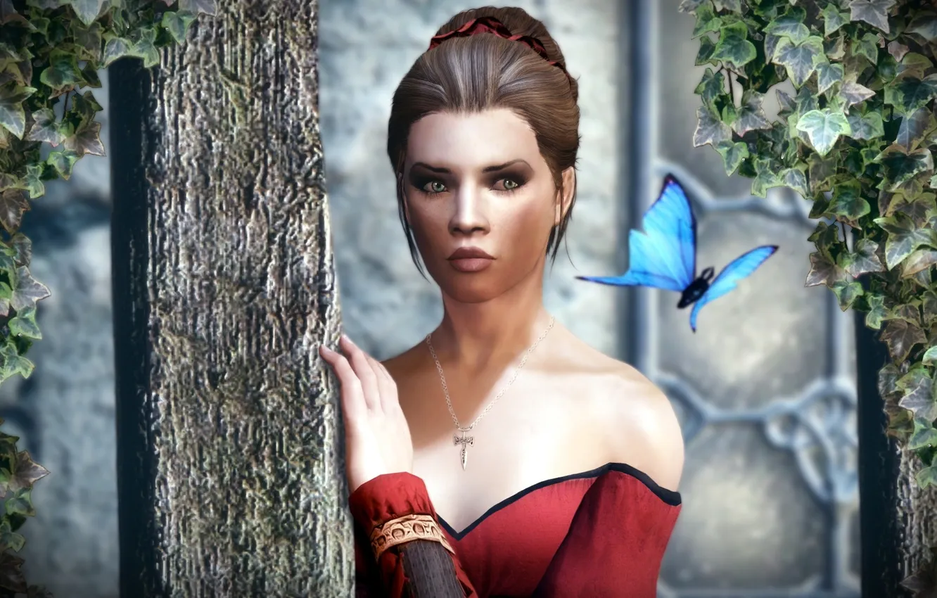 Photo wallpaper girl, butterfly, posts, Skyrim, ivy, Caelya