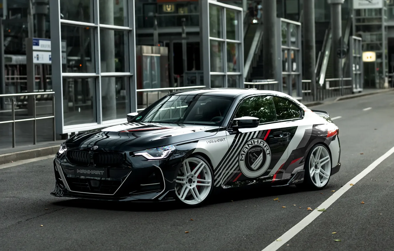Photo wallpaper BMW, white, black, Front, Side, Manhart, BMW M2, 2024