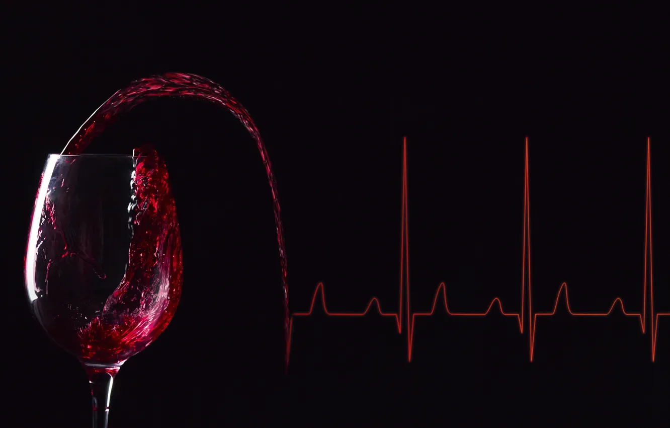 Photo wallpaper wine, lines, glass of wine, electrocardiogram