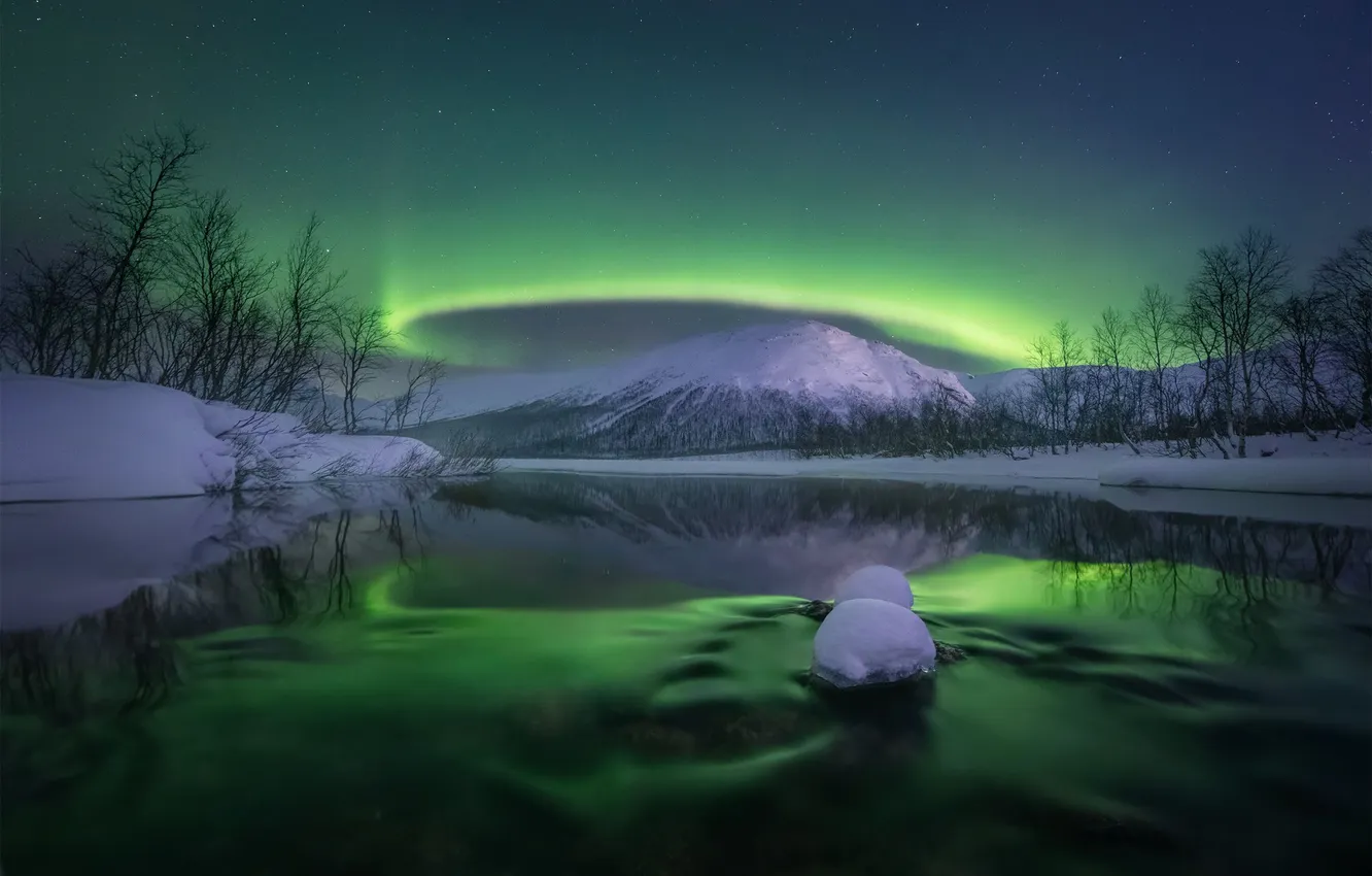 Photo wallpaper the sky, stars, night, Northern lights, Elena Ermolina