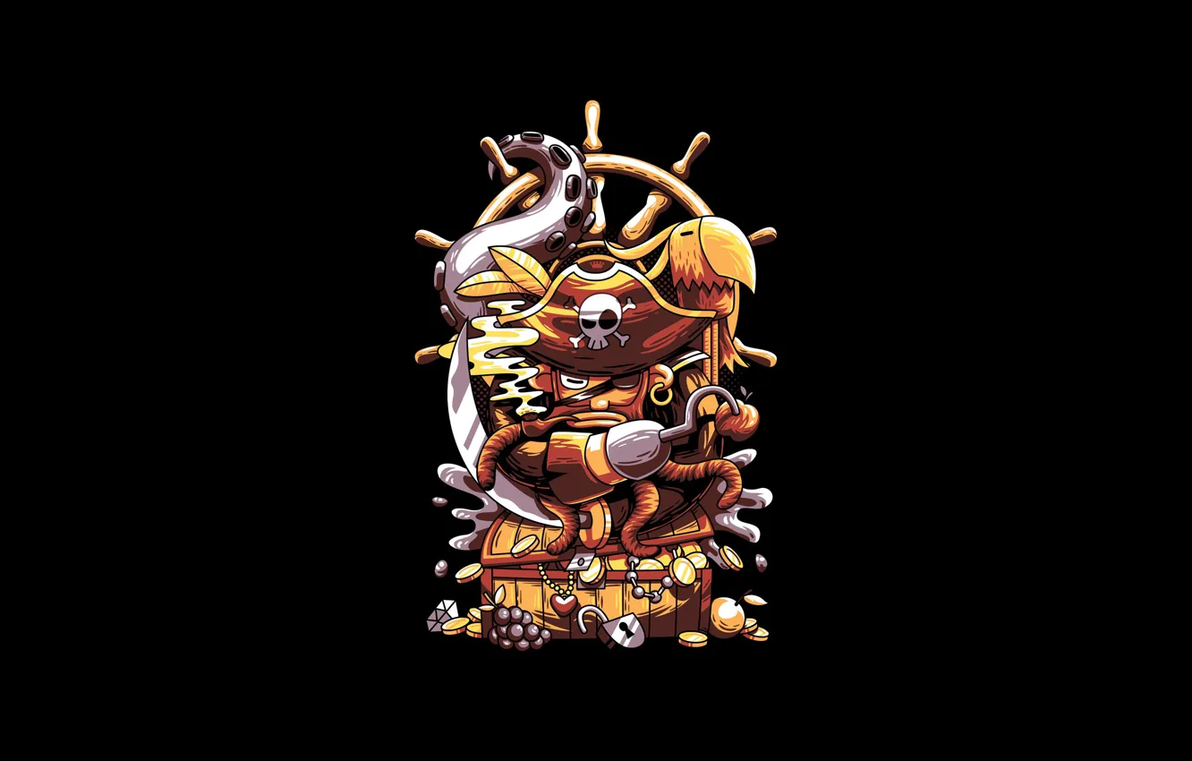 Photo wallpaper vector, fantasy, pirate, octopus, parrot, art, background, diamond