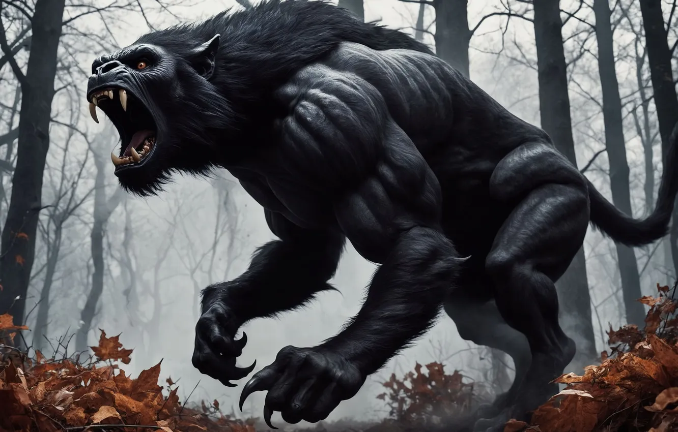 Photo wallpaper autumn, forest, monster, fantasy