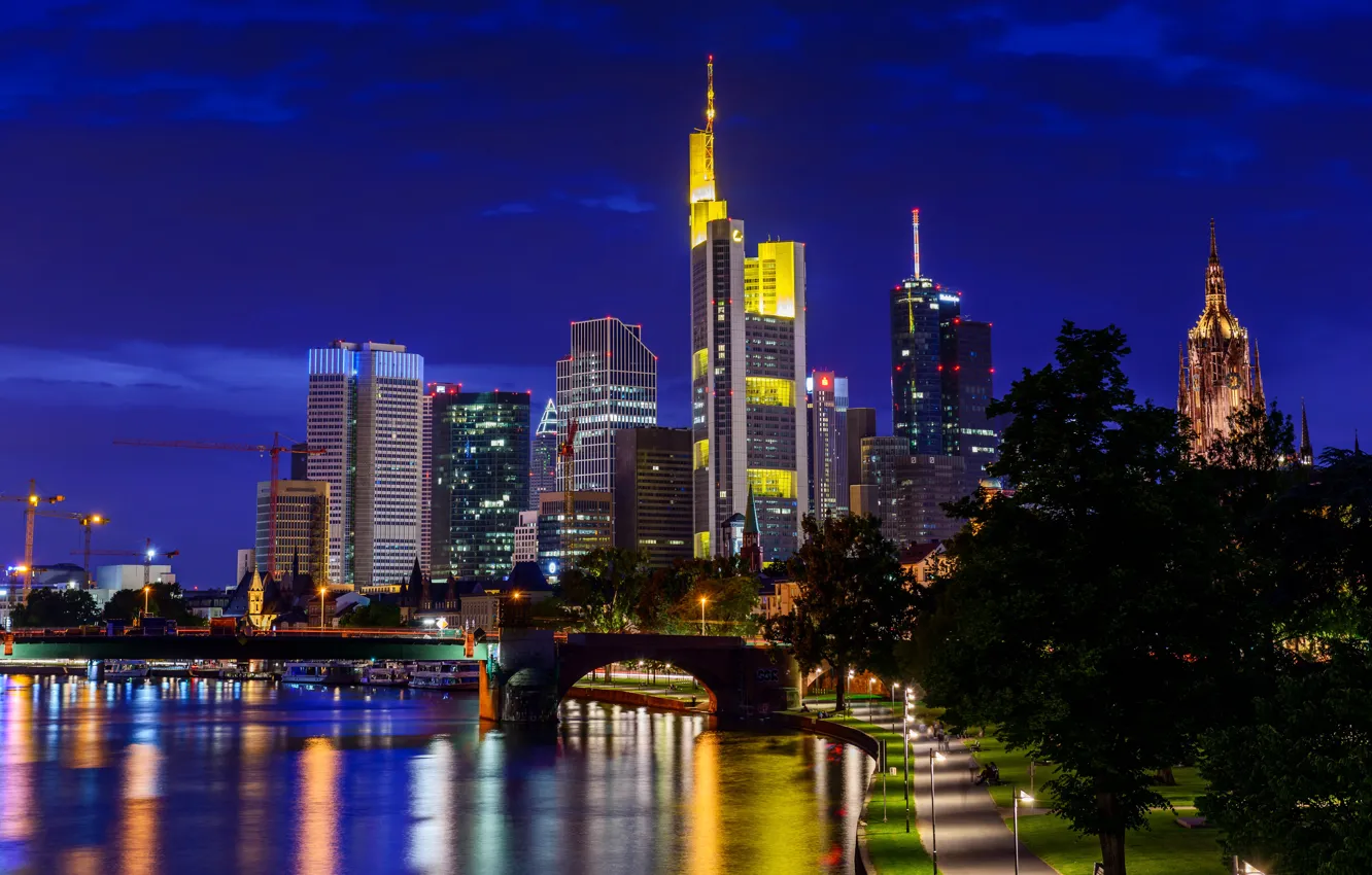 Photo wallpaper night, the city, Germany, skyscrapers, Frankfurt am Main