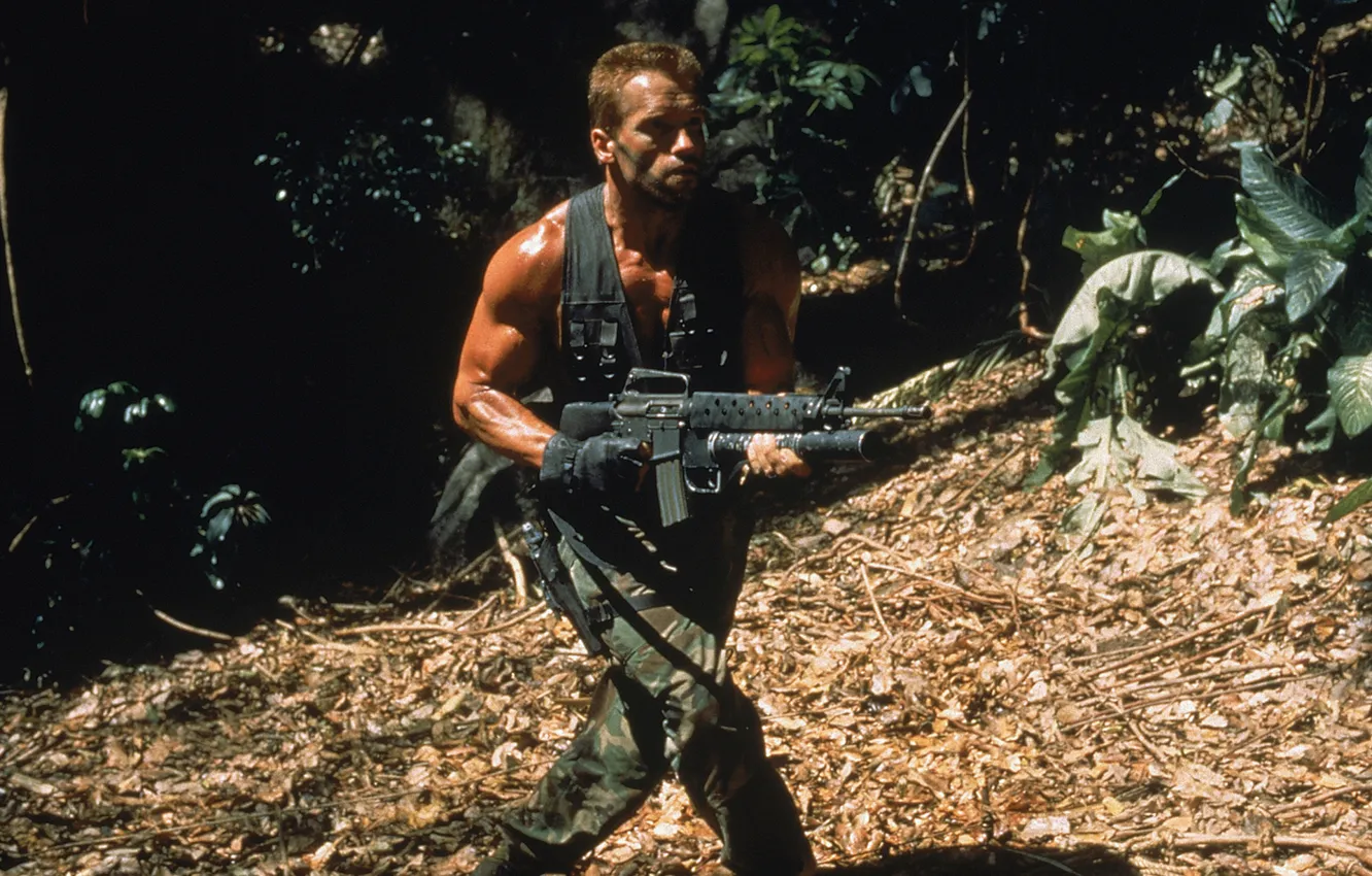 Photo wallpaper man, jungle, soldiers, actor, Predator, Predator, Arnold Schwarzenegger, Arnold Schwarzenegger