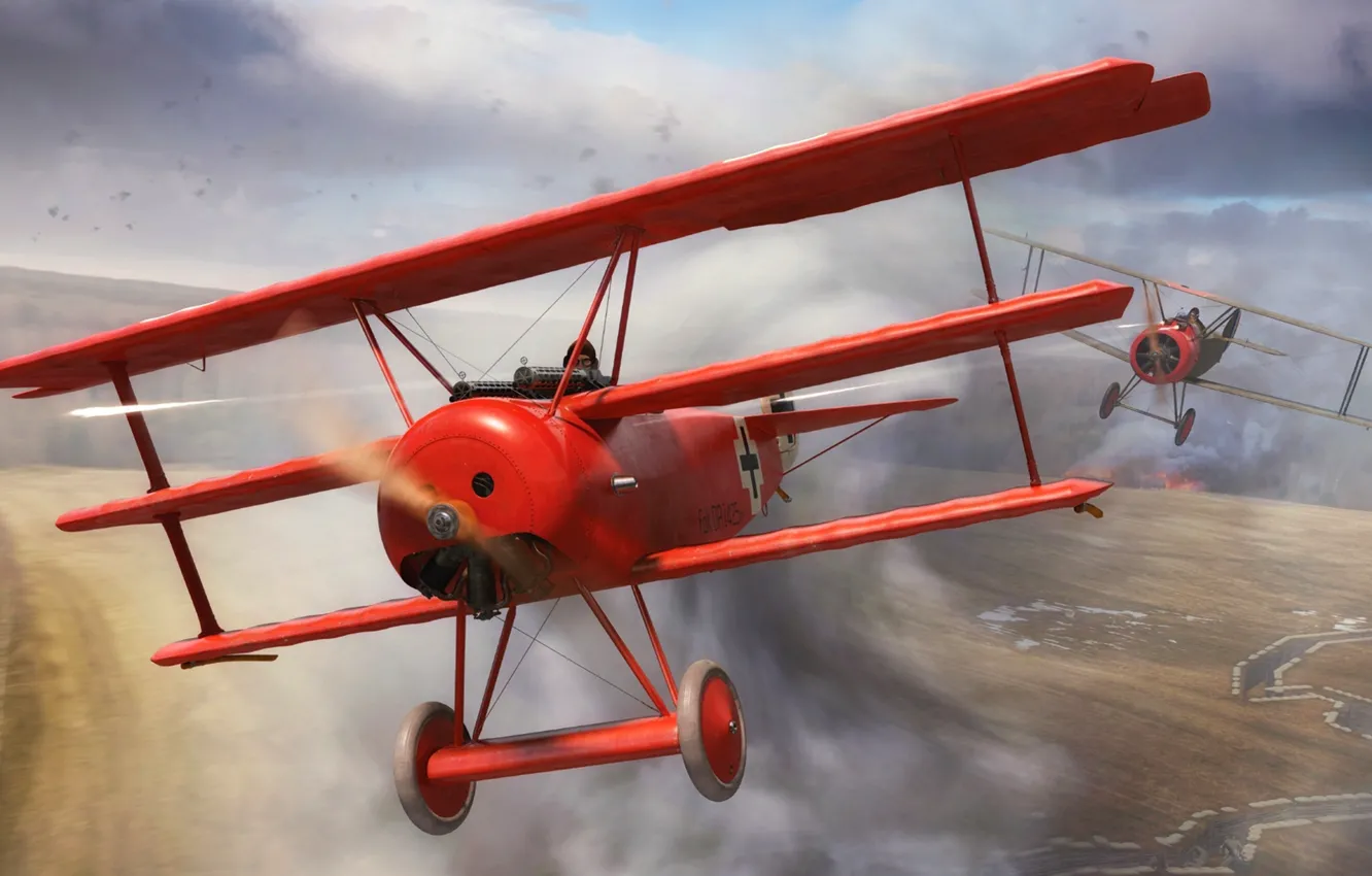 Photo wallpaper Fighter, Biplane, Triplane, The first World war, Fokker DR.1, Rotative engine