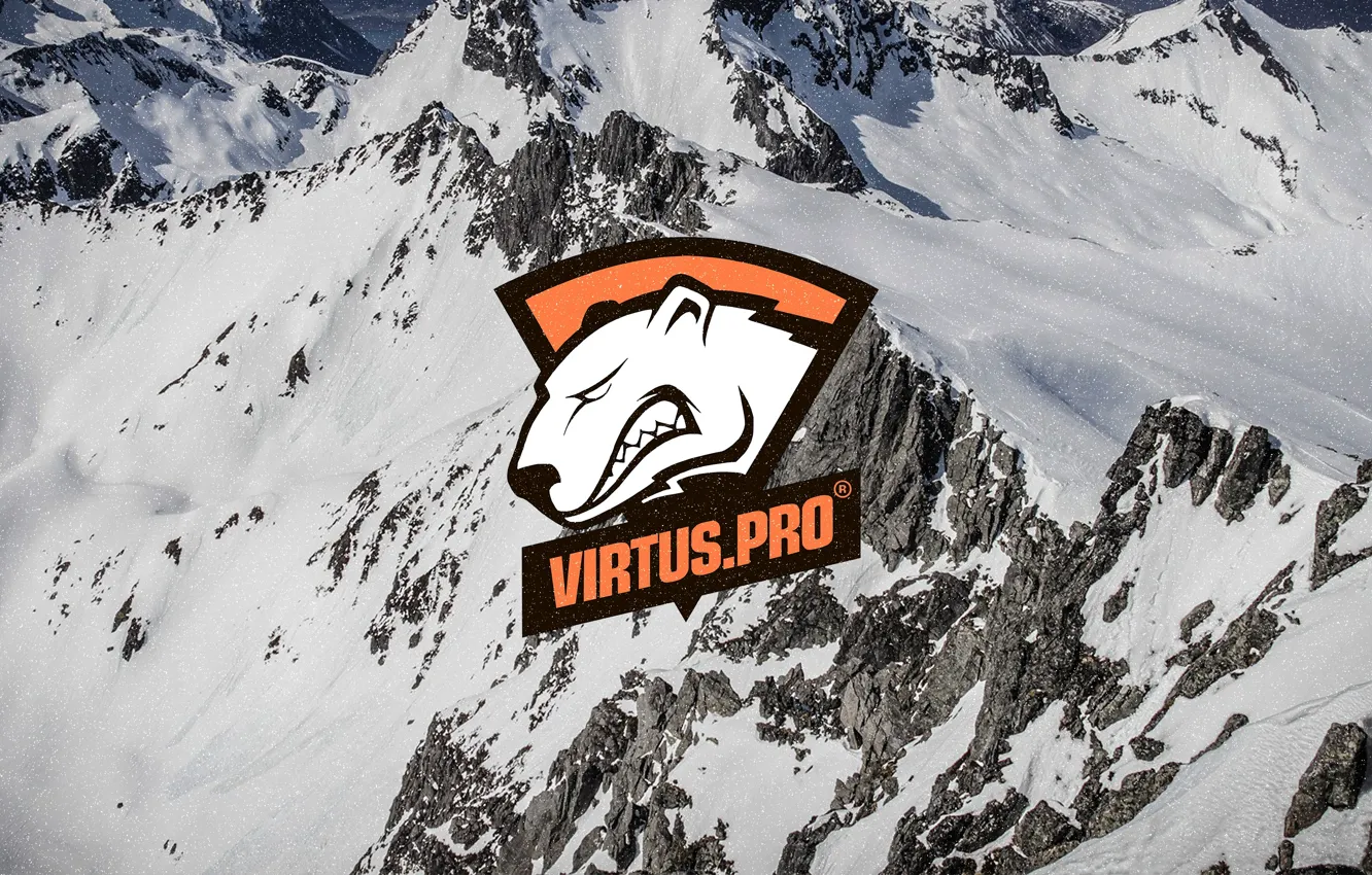 Photo wallpaper snow, mountains, logo, csgo, cs go, virtus pro, VIRTUSPRO, Virtus