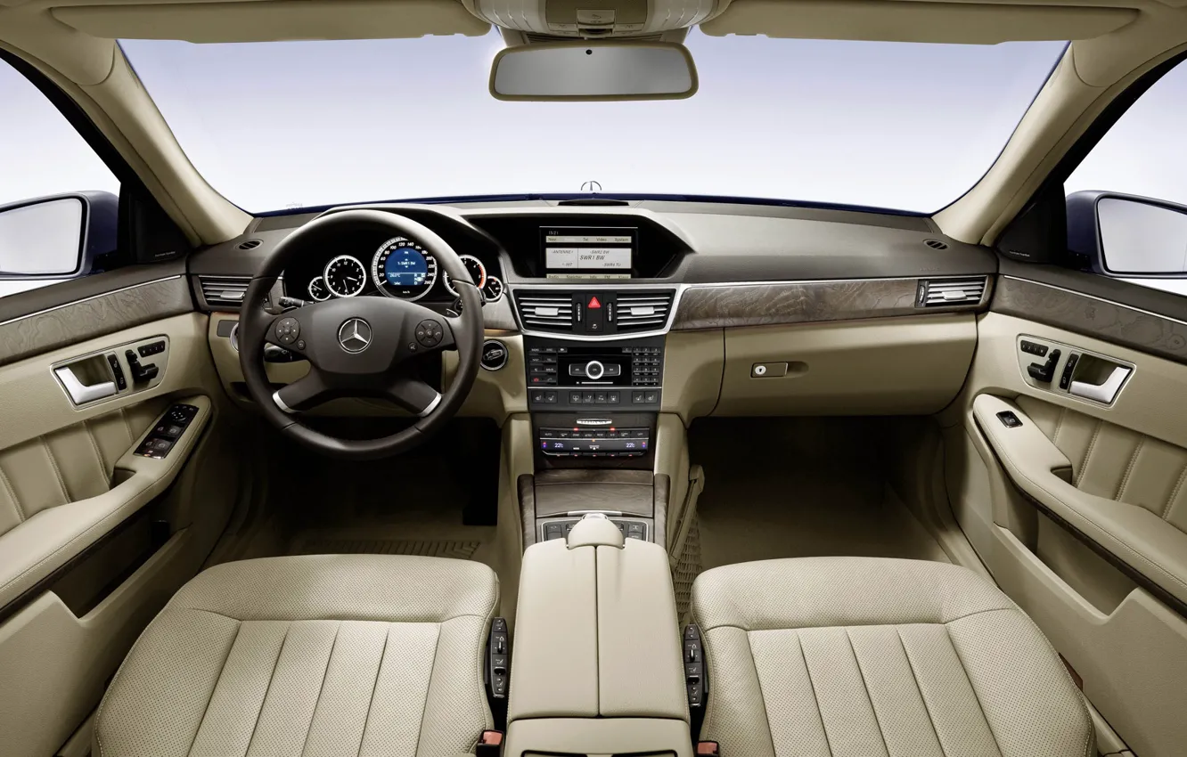 Photo wallpaper Mercedes-Benz, the wheel, seat, E-Class, dashboard