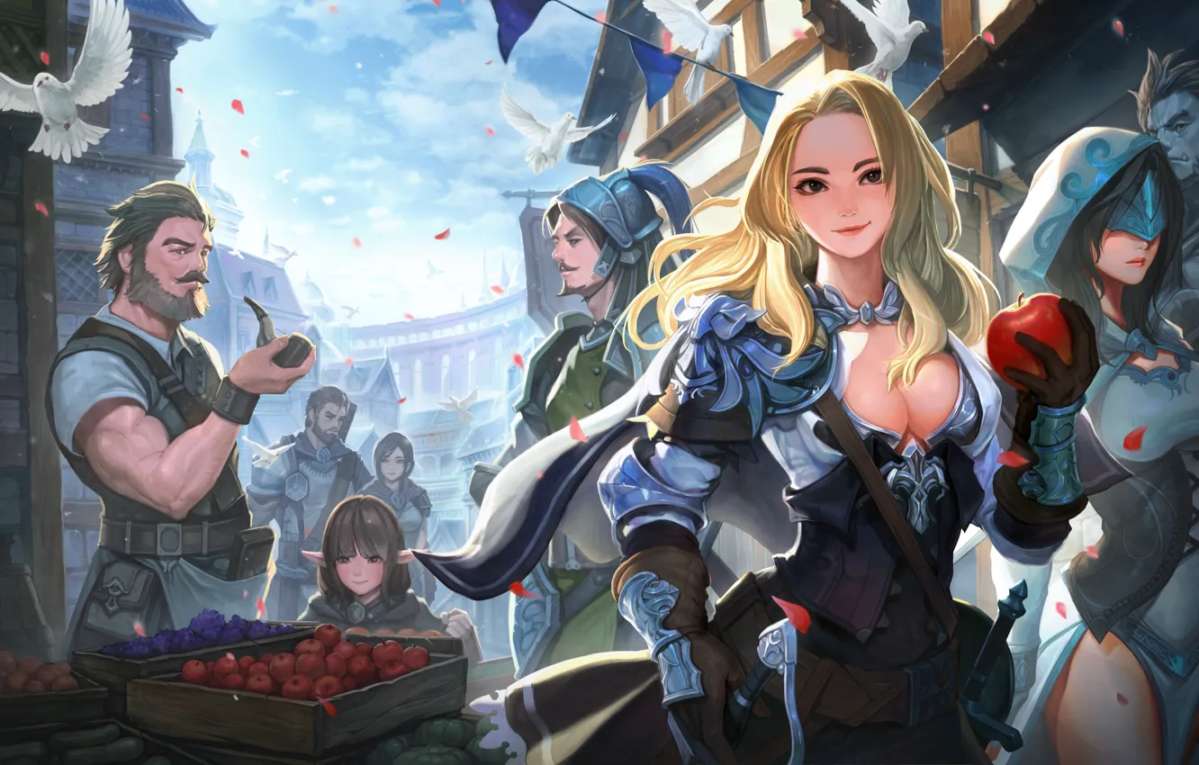 Photo wallpaper mood, art, hero, shop, fantasy, town, market, weekdays