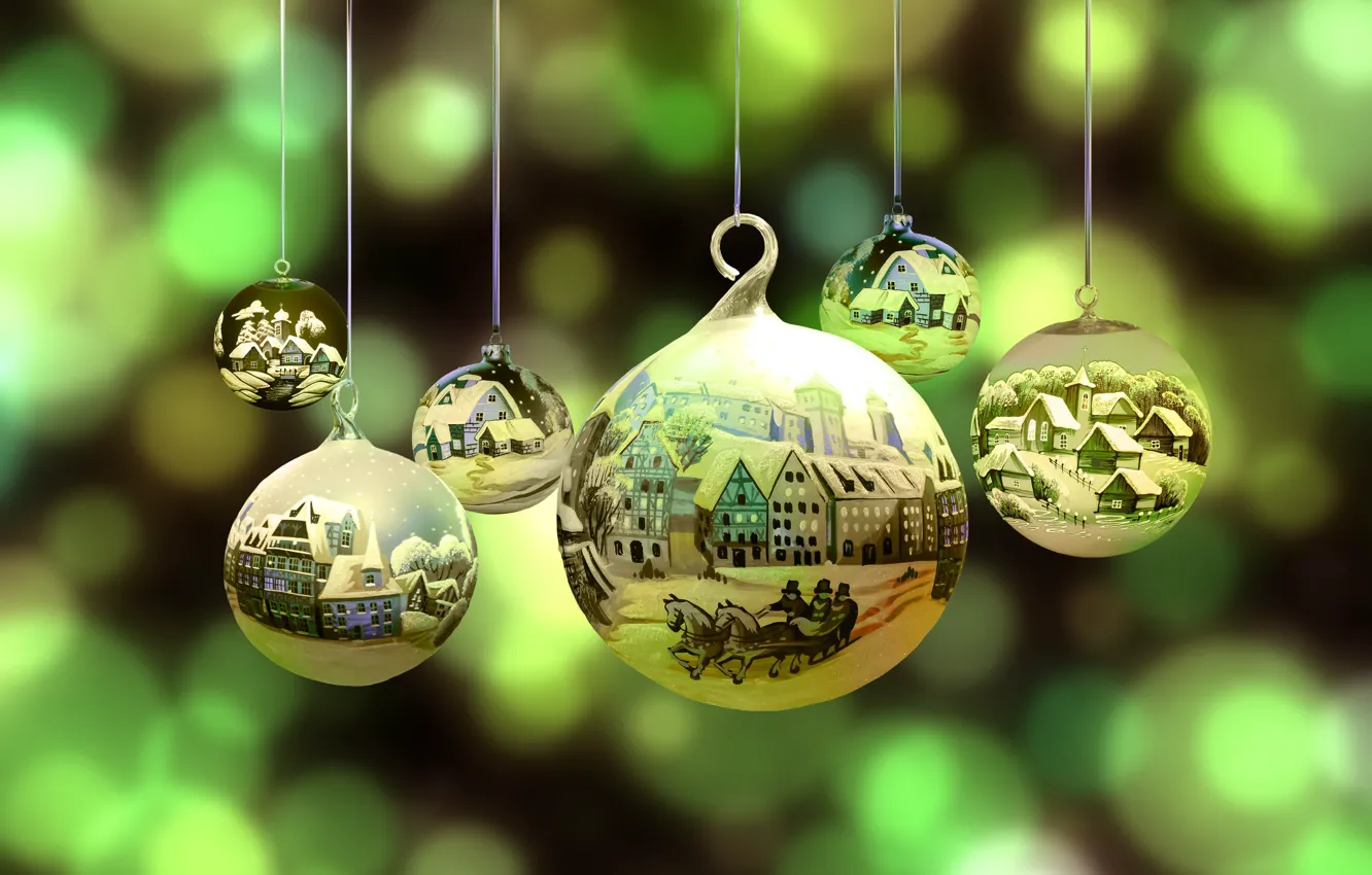 Photo wallpaper background, balls, new year, Christmas, bokeh