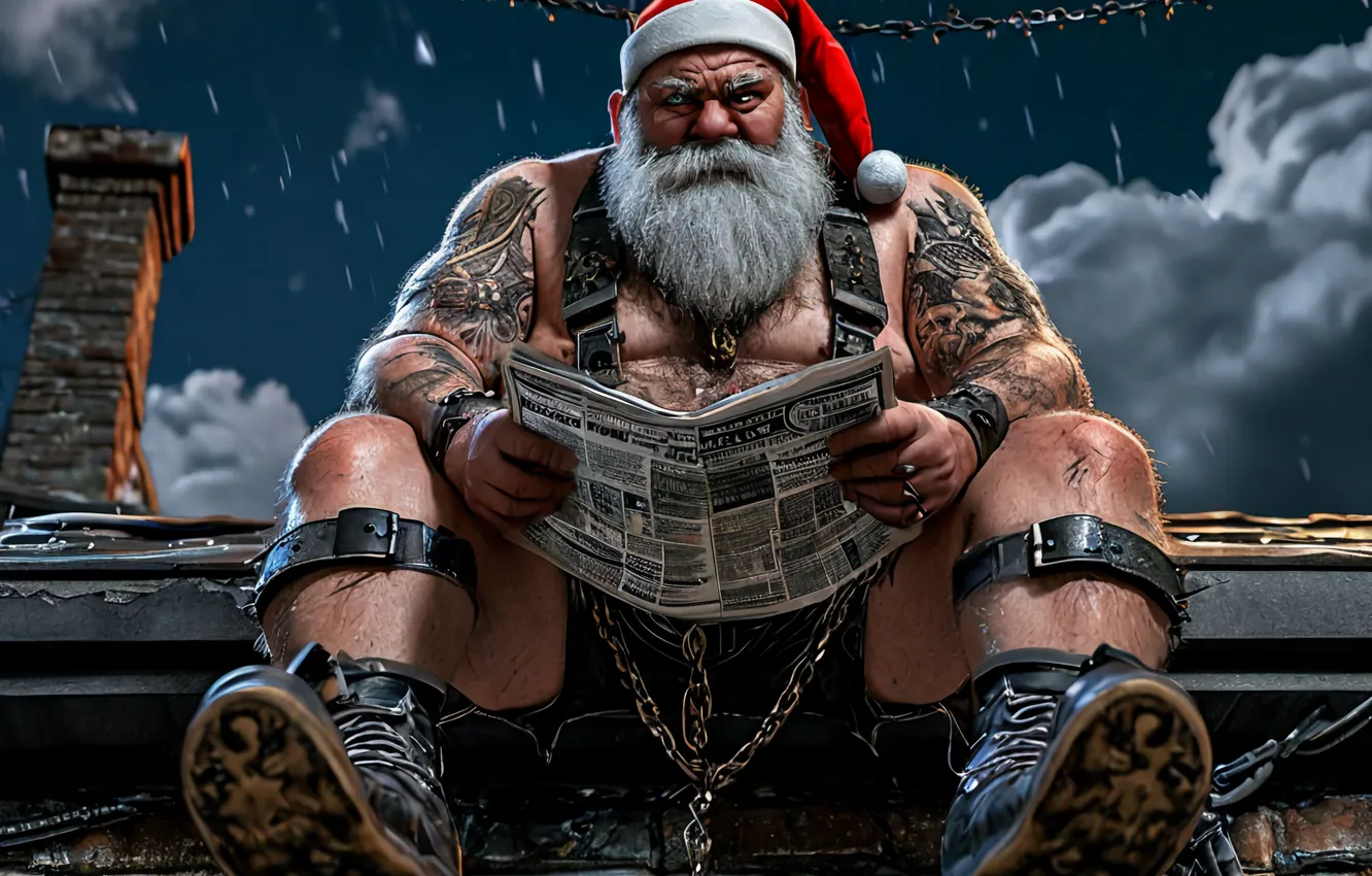 Photo wallpaper new year, Santa, gloomy, 2025