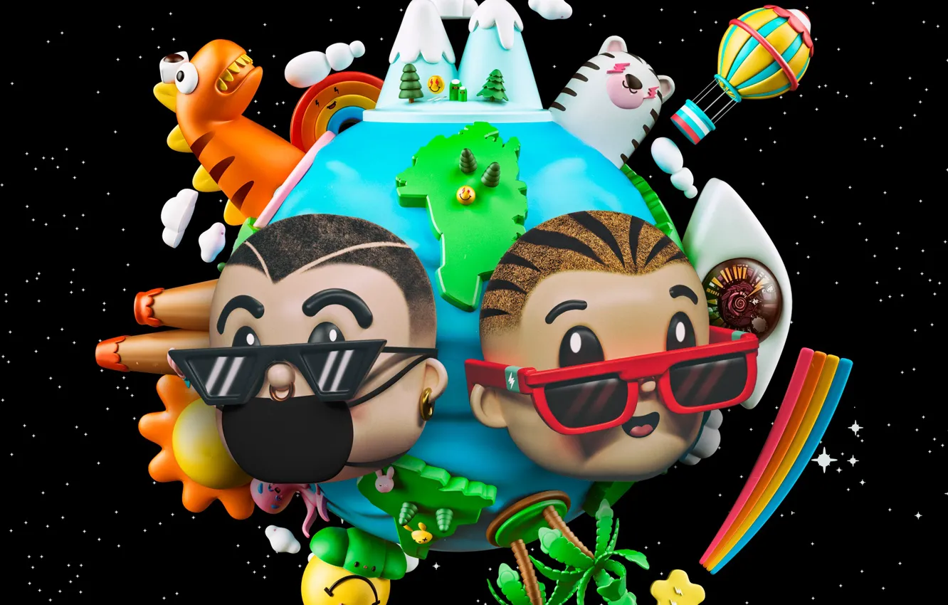 Photo wallpaper face, palm trees, toy, glasses, OASIS X CHOCOTOY