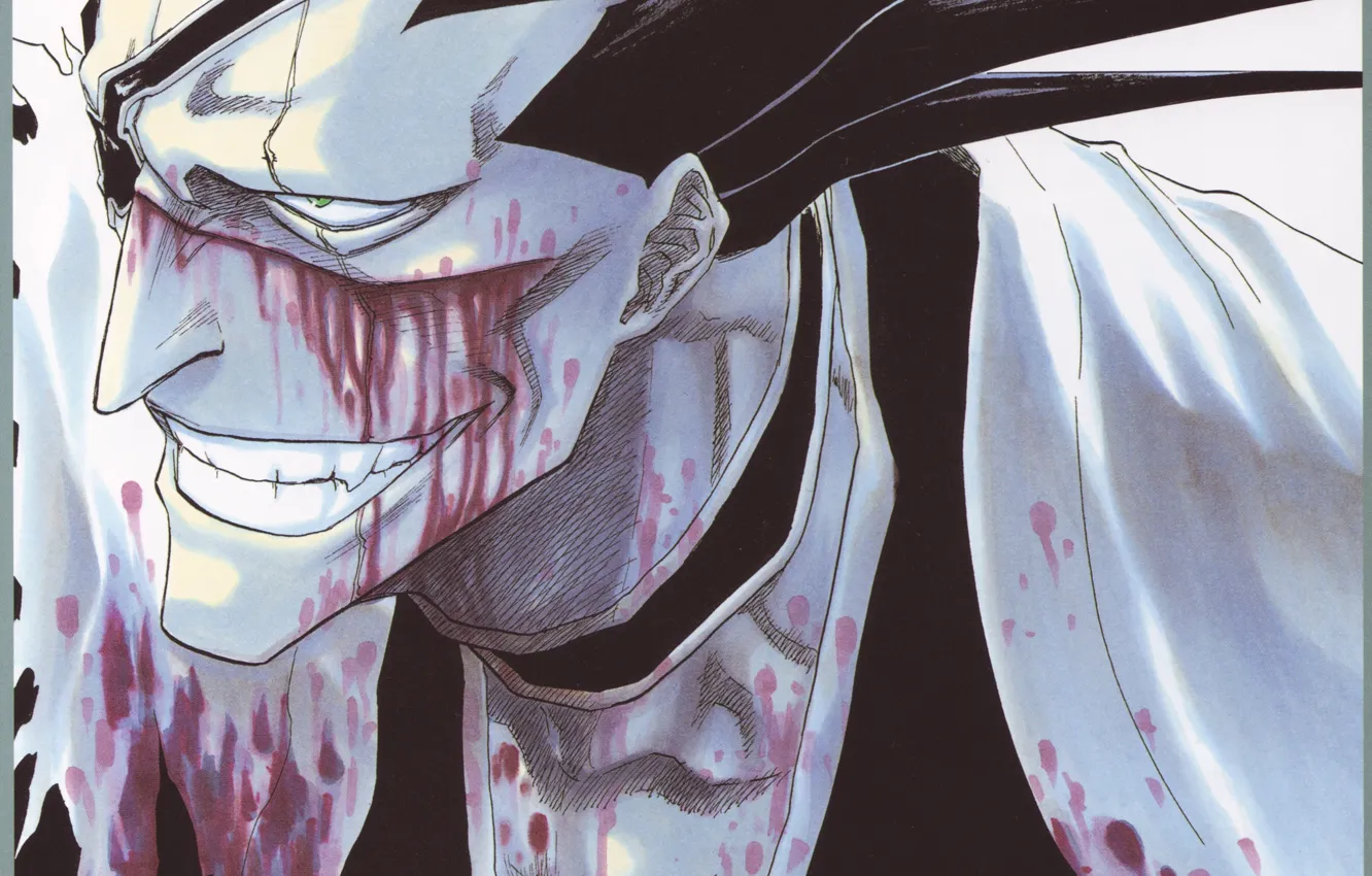 Photo wallpaper face, blood, teeth, hairstyle, captain, Bleach, Bleach, grin