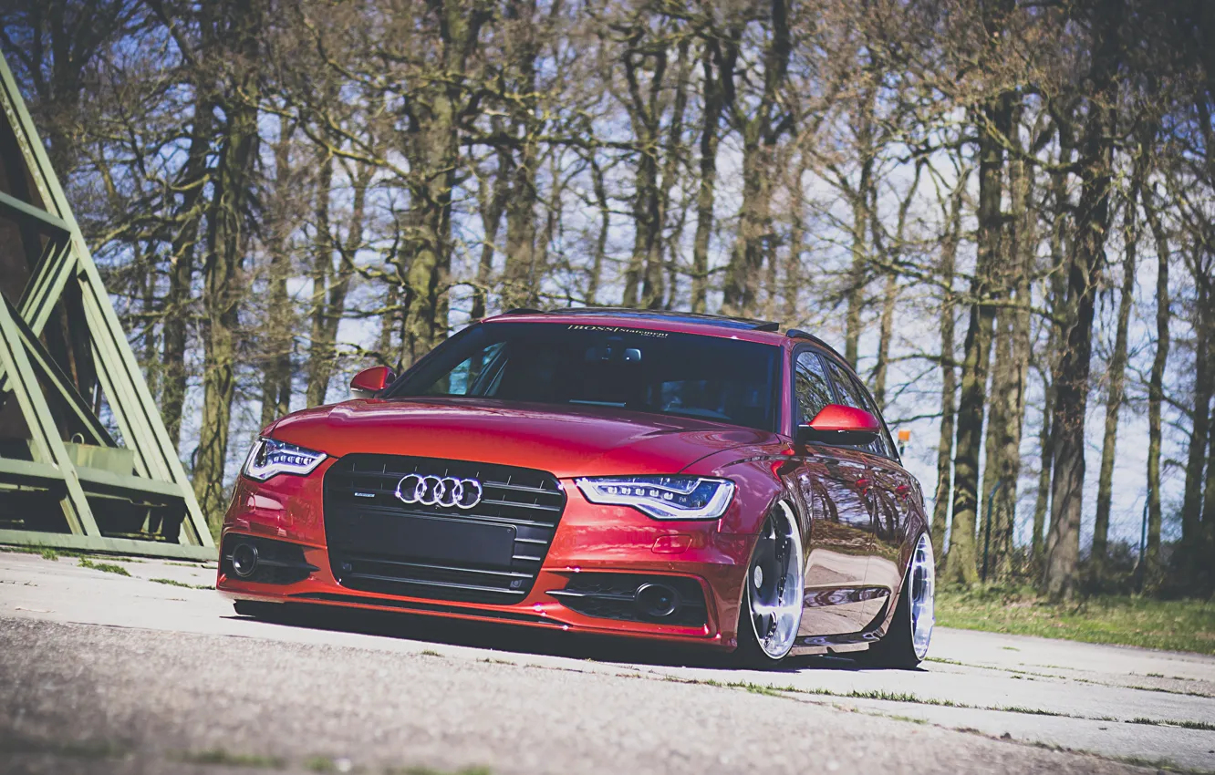 Photo wallpaper Audi, red, front, wagon, stance, before