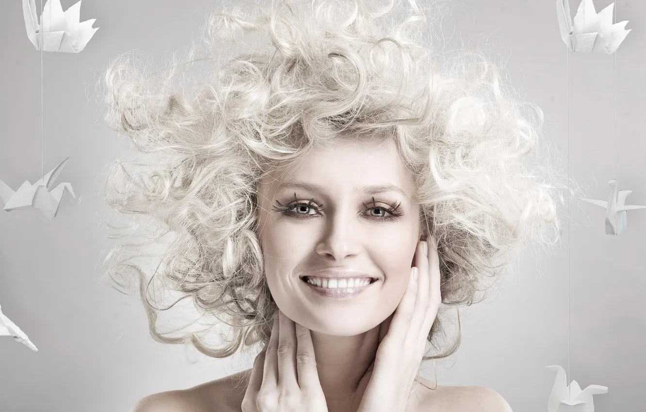 Photo wallpaper girl, eyelashes, smile, hair