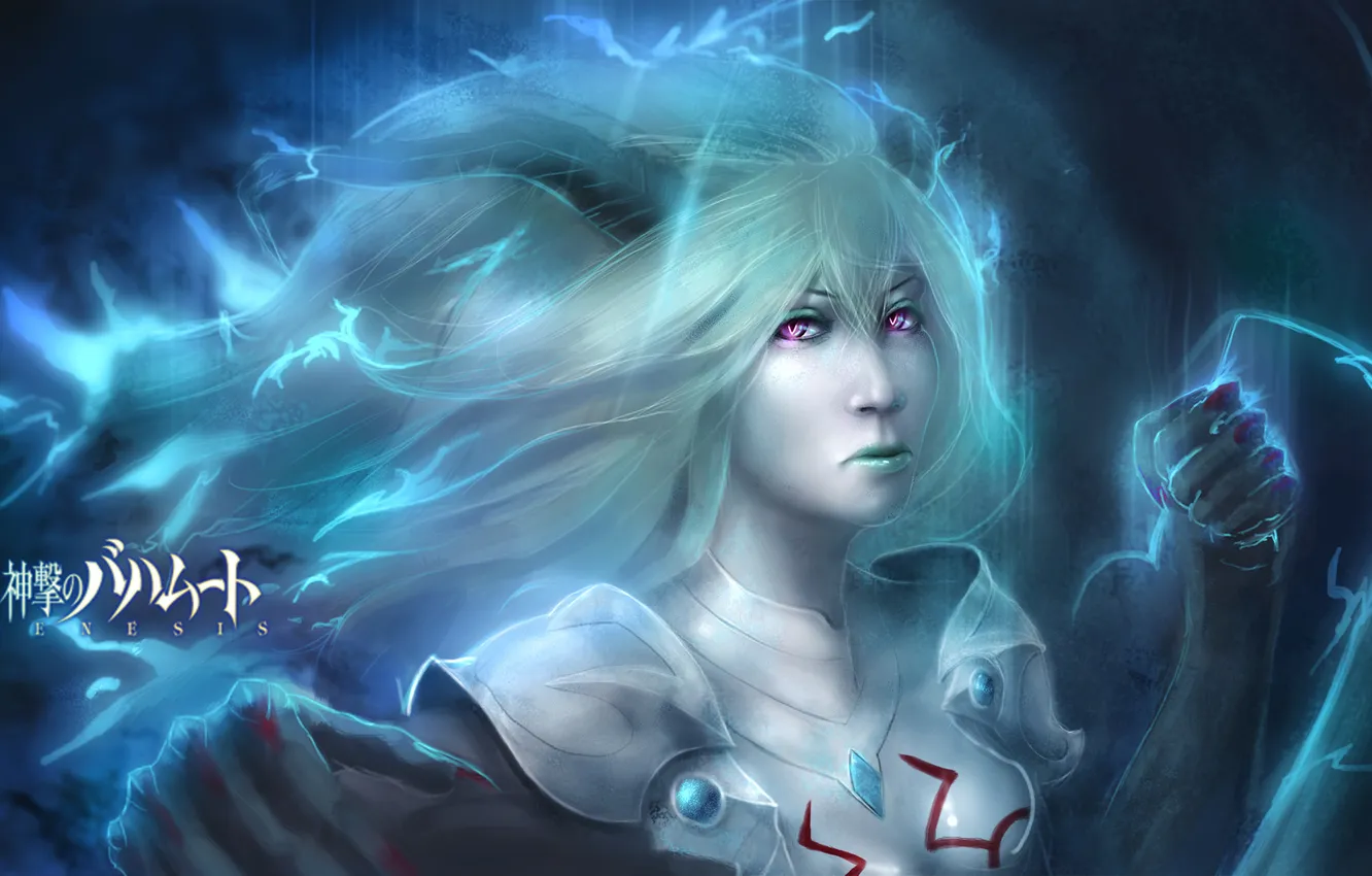 Photo wallpaper look, girl, lightning, armor, claws, horns