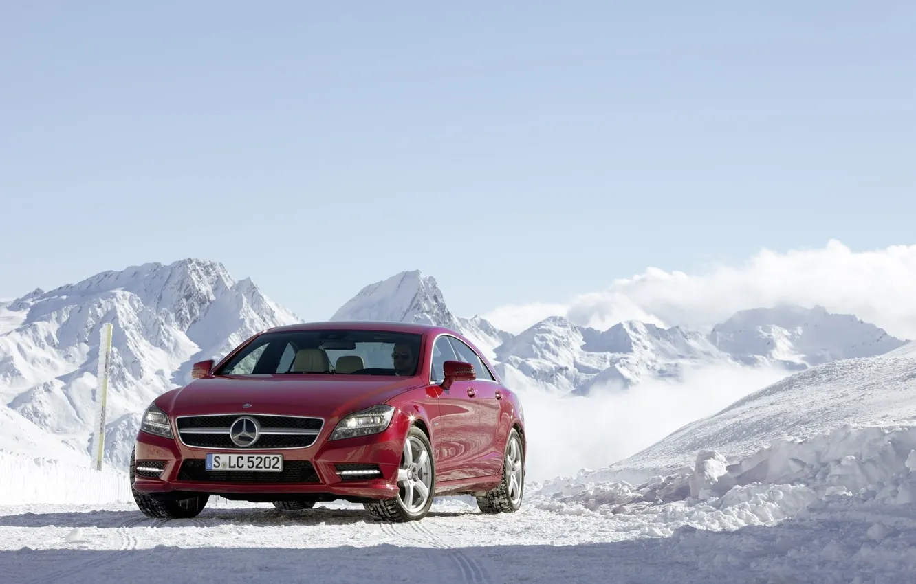 Photo wallpaper winter, snow, Benz, Mercedes, car Wallpaper, winter Wallpaper, CLS Class, Mercede
