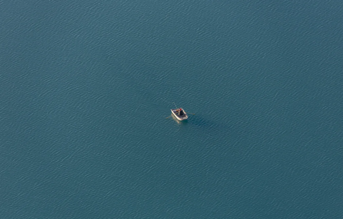 Photo wallpaper lake, boat, fisherman
