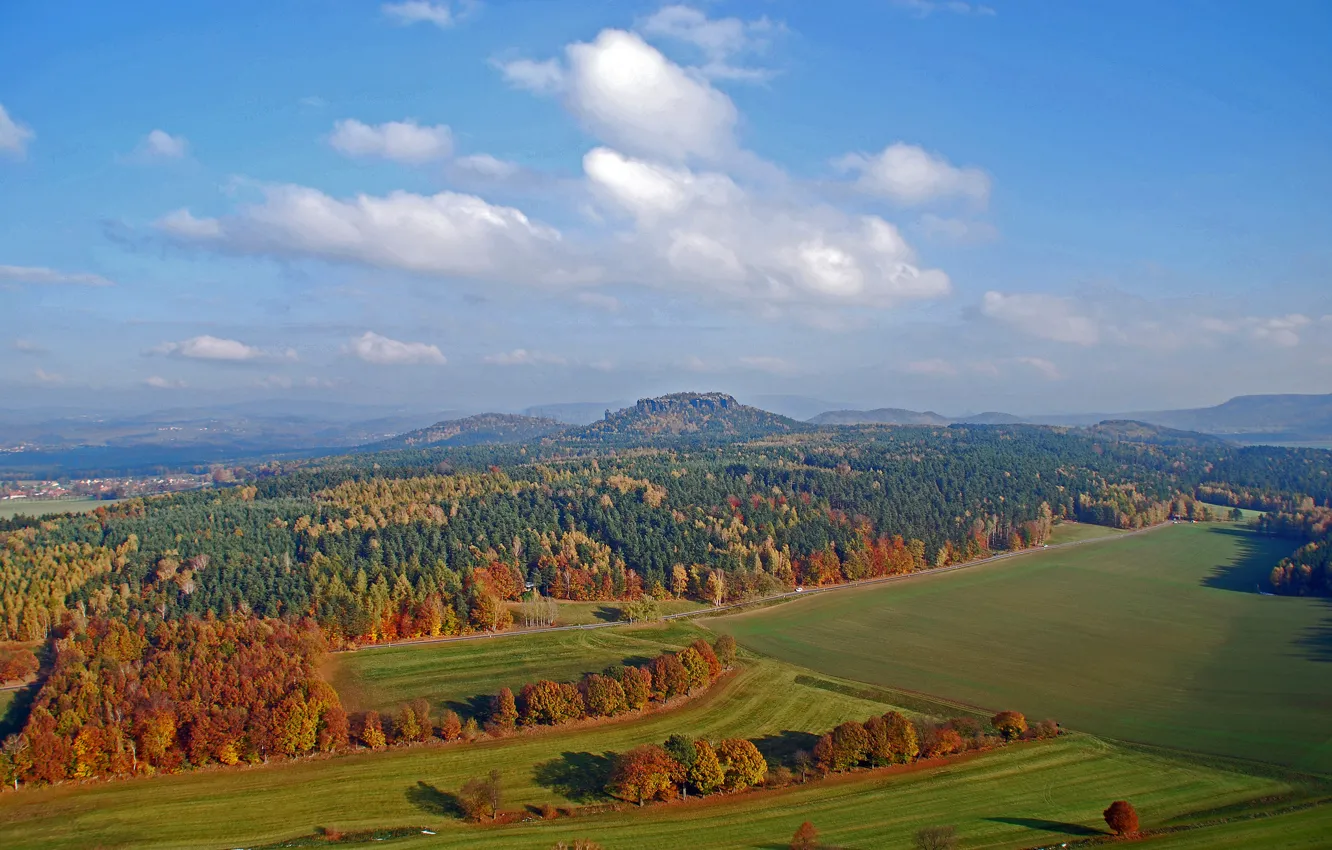 Photo wallpaper field, autumn, the sky, trees, mountains, Germany, valley