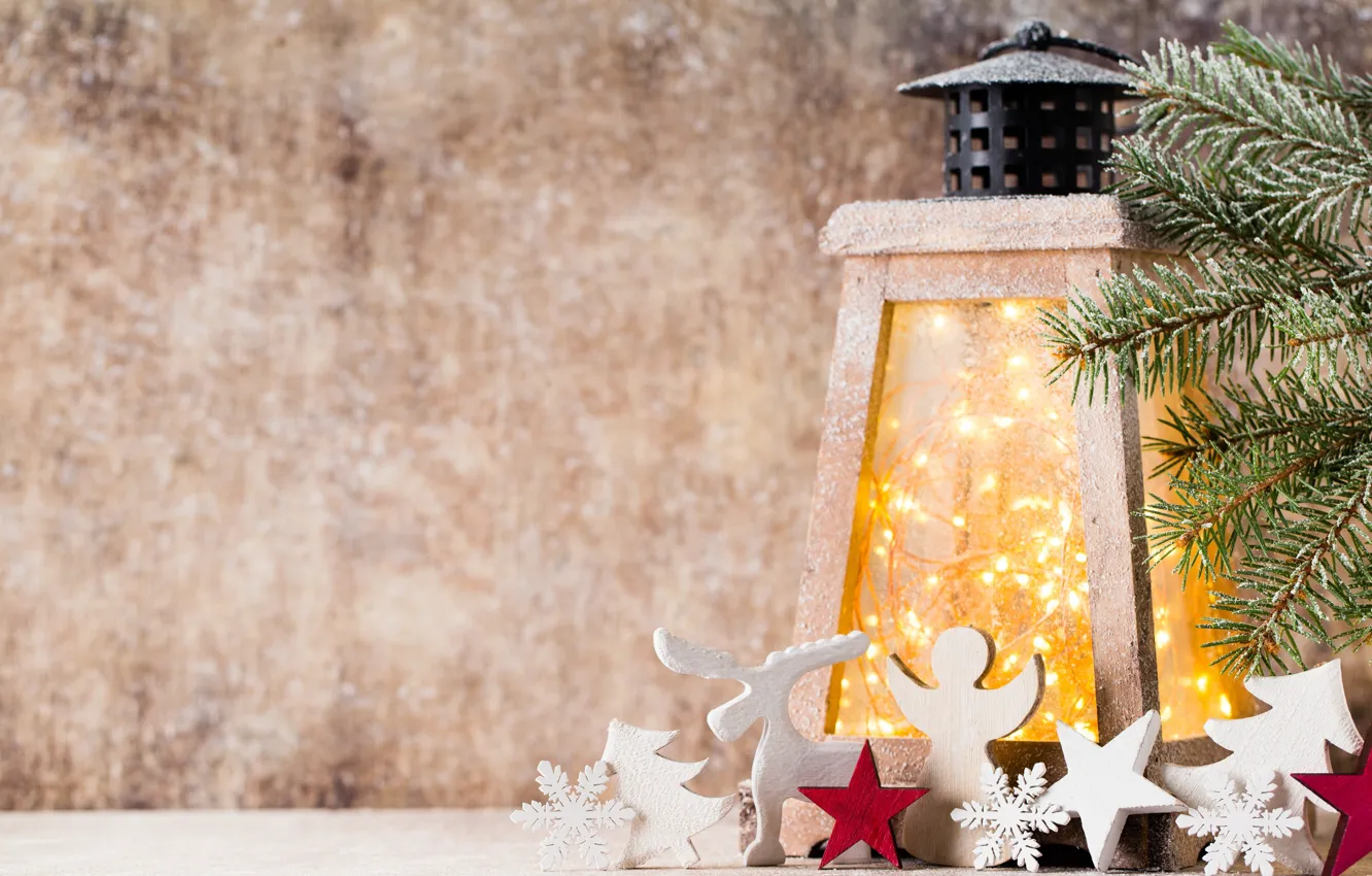 Photo wallpaper new year, Christmas, winter, snow, merry christmas, decoration, lantern