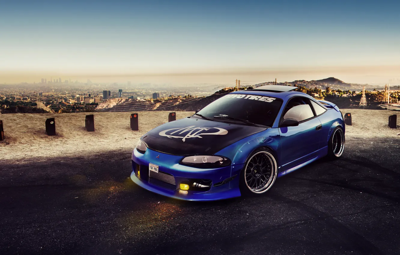 Photo wallpaper Mitsubishi, Car, Blue, Eclipse, Tuning, Virtual