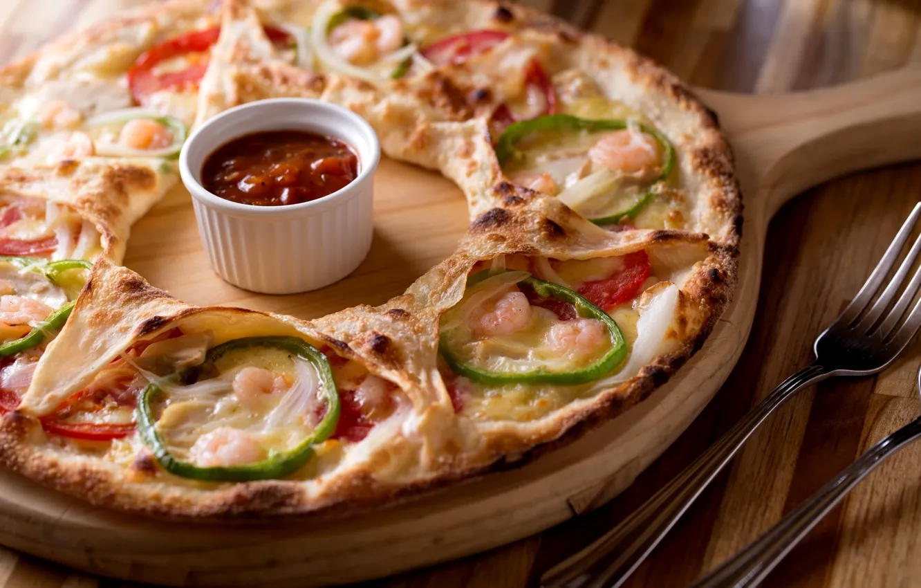 Photo wallpaper vegetables, pizza, sauce