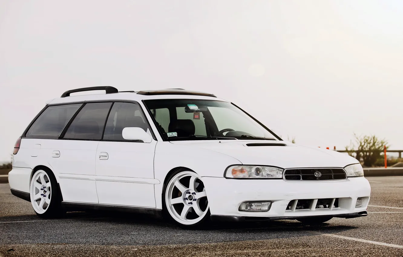 Photo wallpaper Subaru, white, tuning, legacy