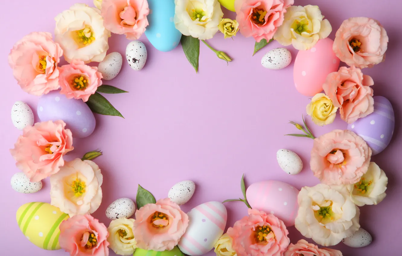 Photo wallpaper flowers, eggs, spring, colorful, Easter, happy, pink, flowers