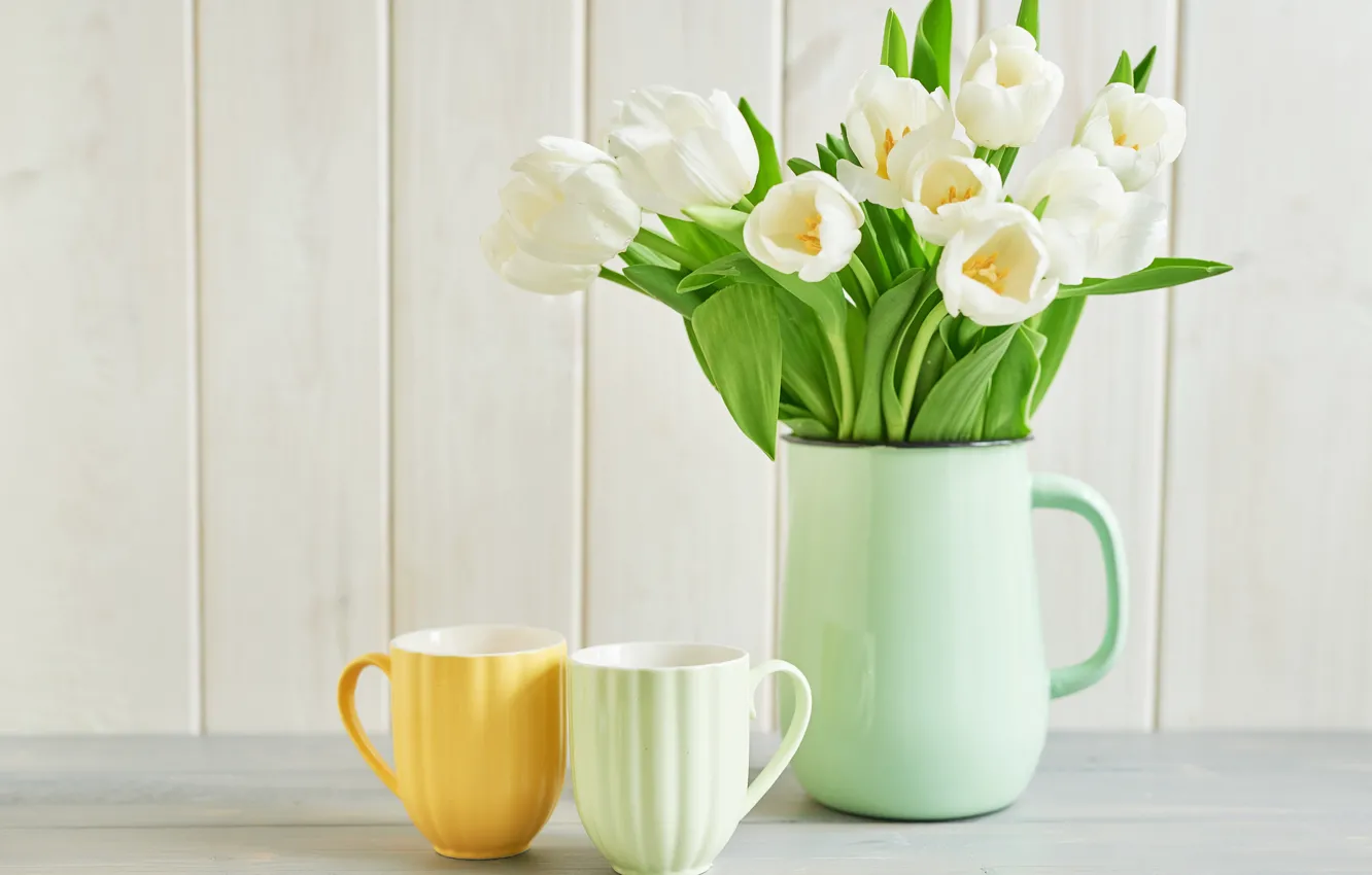 Photo wallpaper tulips, vase, white, Yarovoy Aleksandr