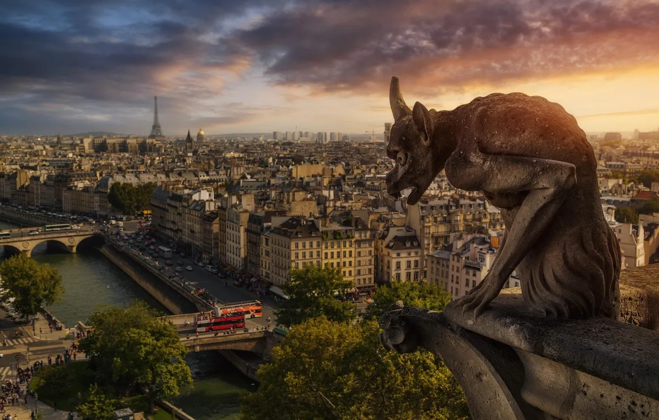 Photo wallpaper the city, France, Paris, Paris, Notre Dame Cathedral, Notre Dame de Paris, Gargoyle, the Gothic …