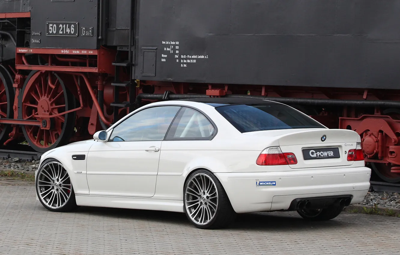 Photo wallpaper white, tuning, rails, BMW, train, BMW, railroad, white