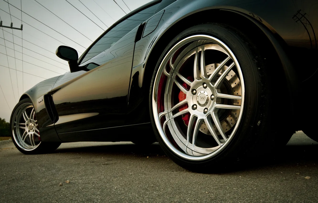 Photo wallpaper black, wheel, Z06, Corvette, Chevrolet, disk, Chevrolet, black
