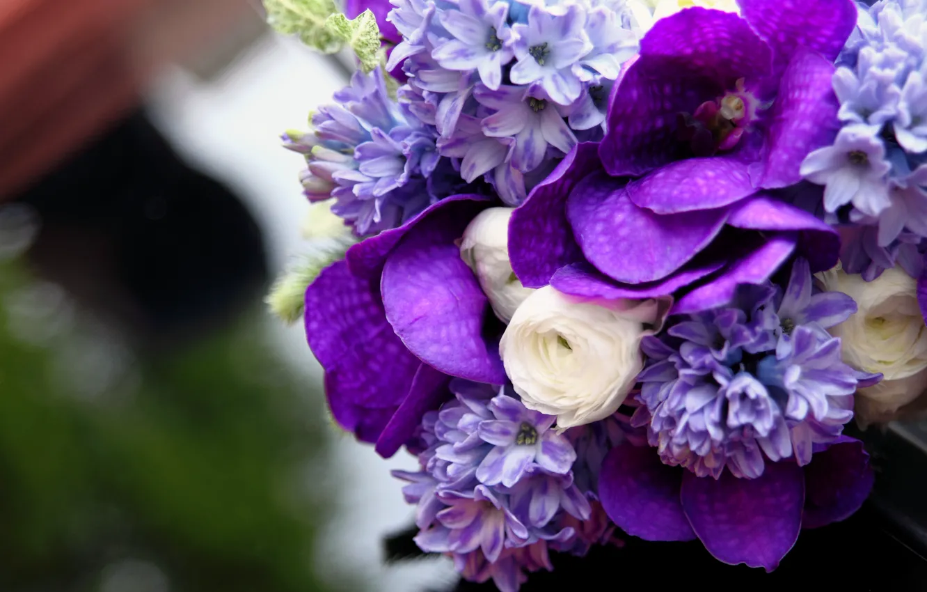 Photo wallpaper white, lilac, Bouquet, Orchid, hyacinth, Ranunculus, Wanda